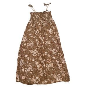 Faithfull The Brand Paisley Brown Midi Dress Tie Shoulder Size 6 Sundress